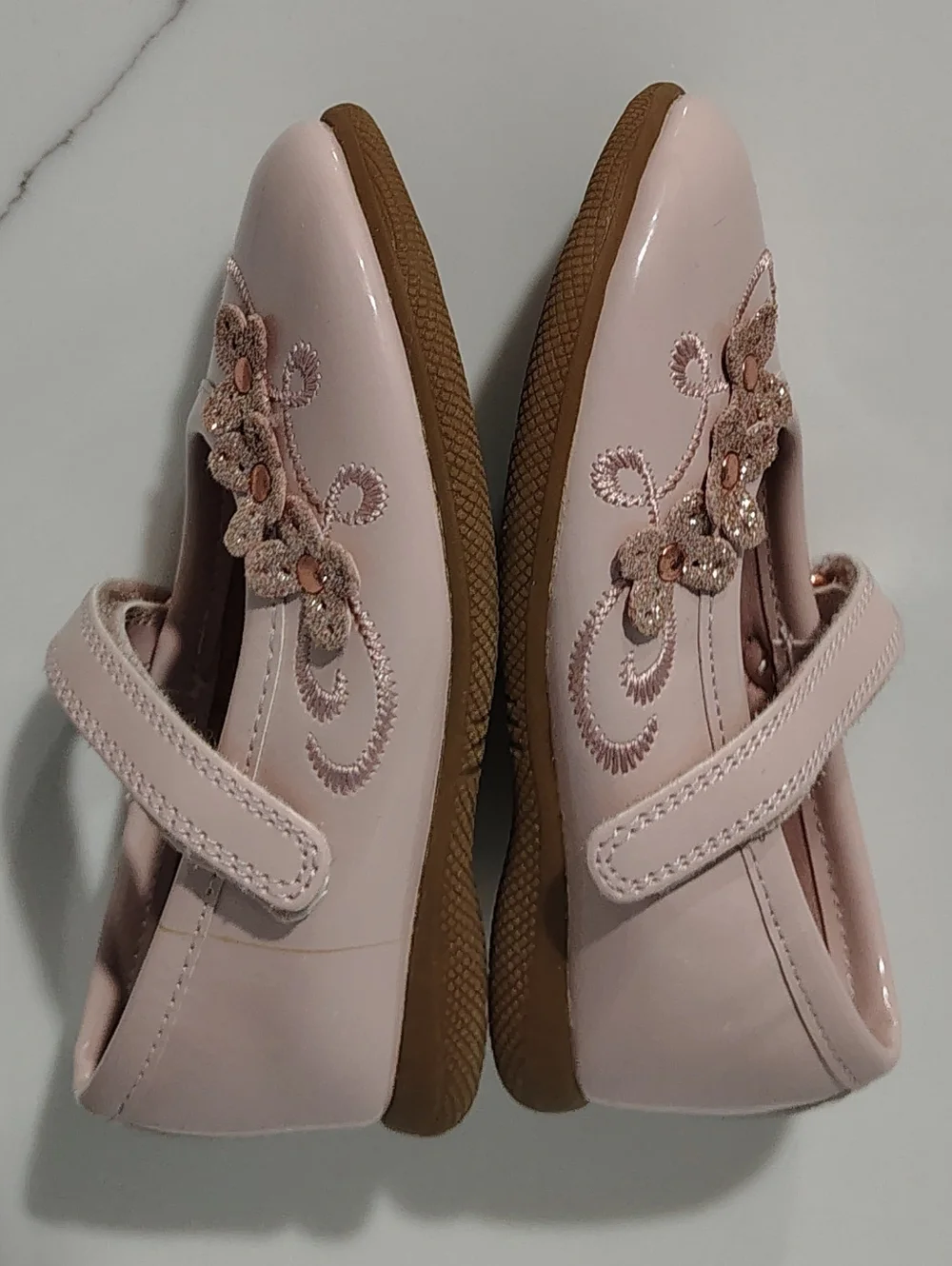 Rachel Ballet Pink Patent Mary Jane Dress Shoes w Floral Beading Toddler Sz 7